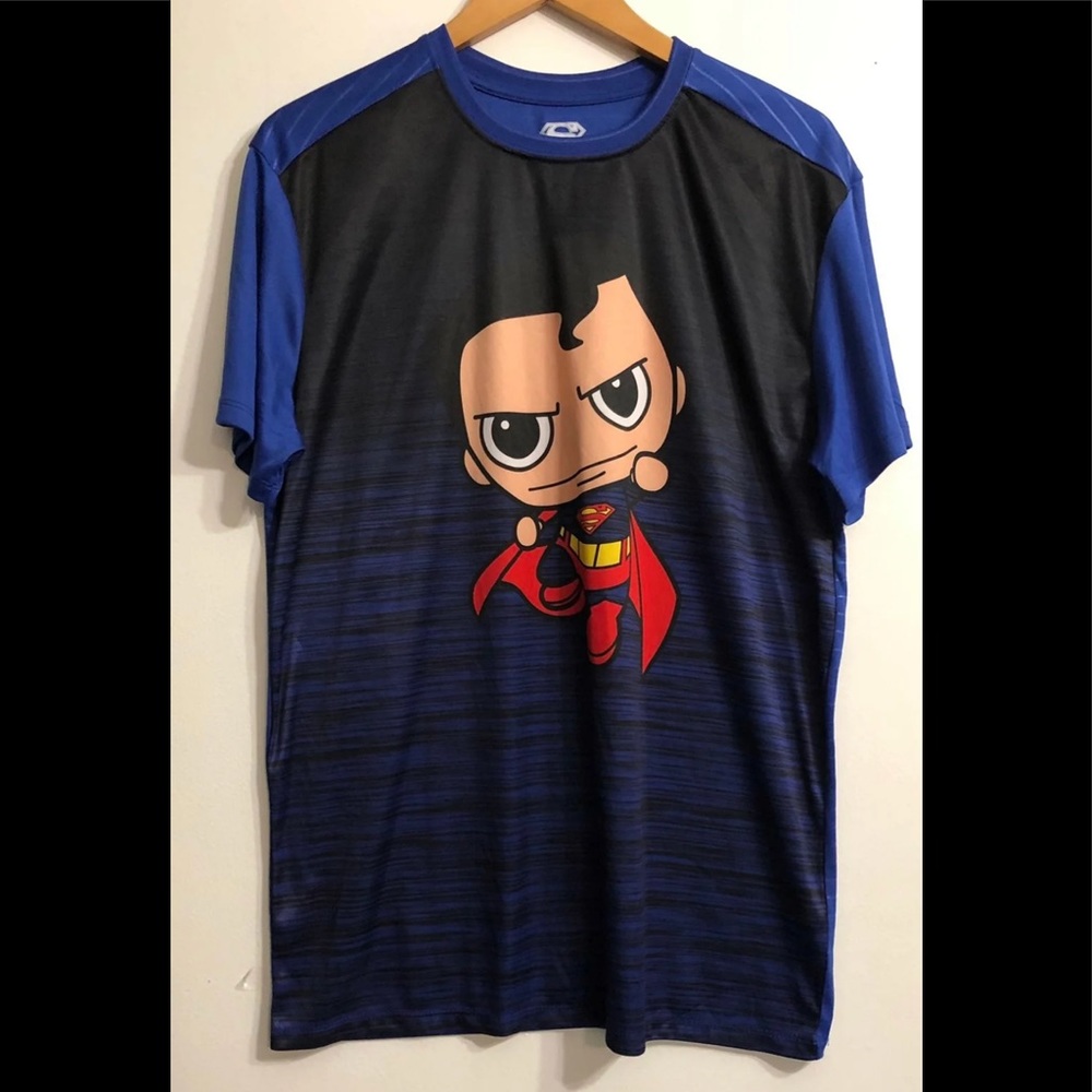 Jersey short sleeves men’s shirt super man graphic blue Large